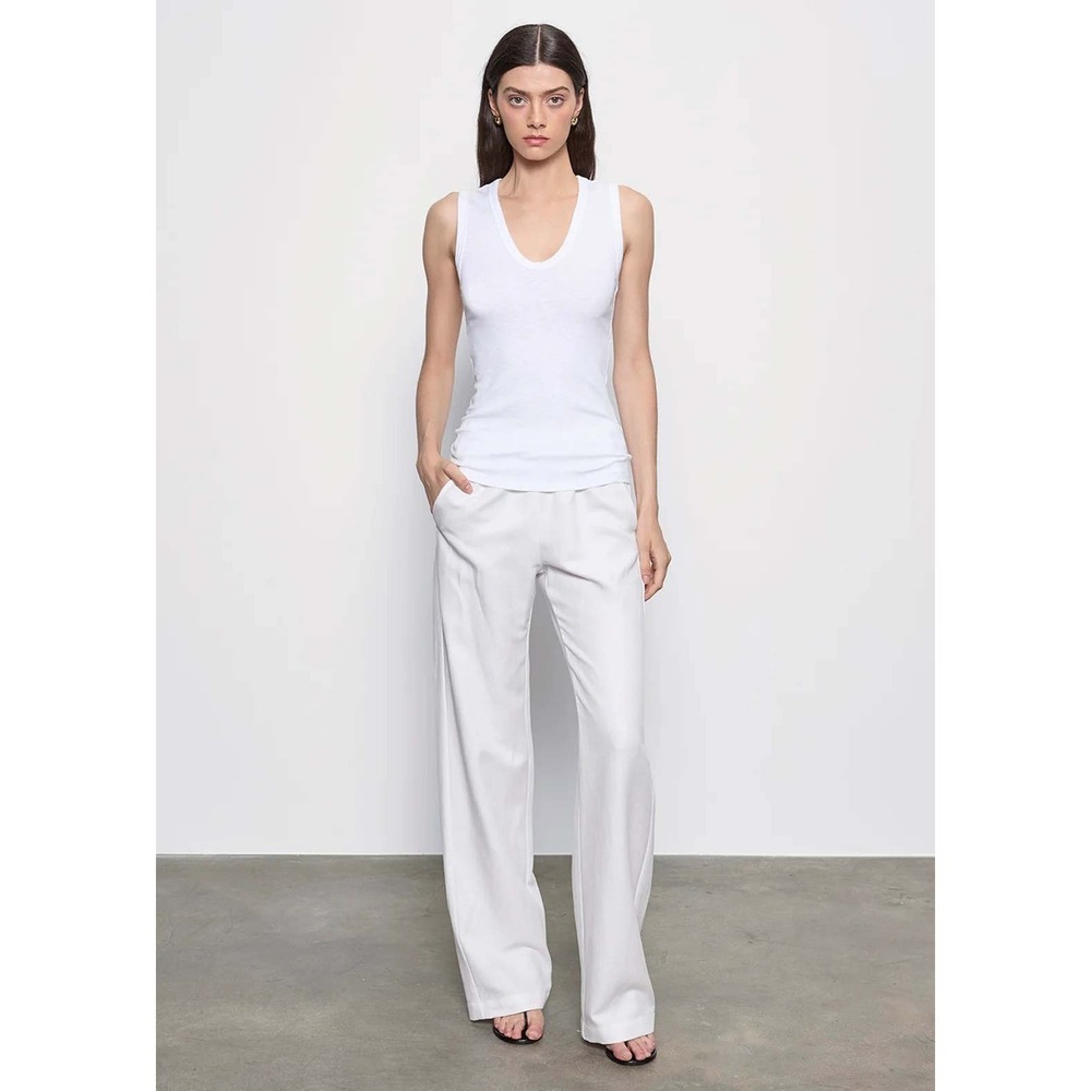 ENZA COSTA Poplin Everywhere Pants Women Medium White Cotton Pull On Luxury NEW